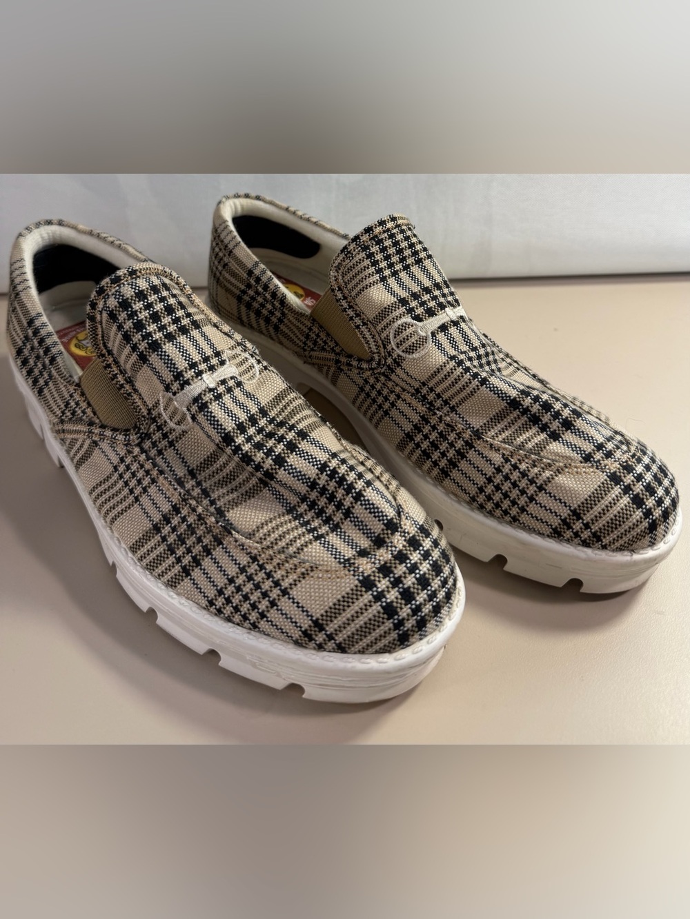 S/A Baker Plaid Slip-On Loafer Shoes Women's Tan Black Size 8